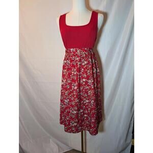 Red Sleeveless Floral Midi Dress with Scoop Neck Women's Medium/Large